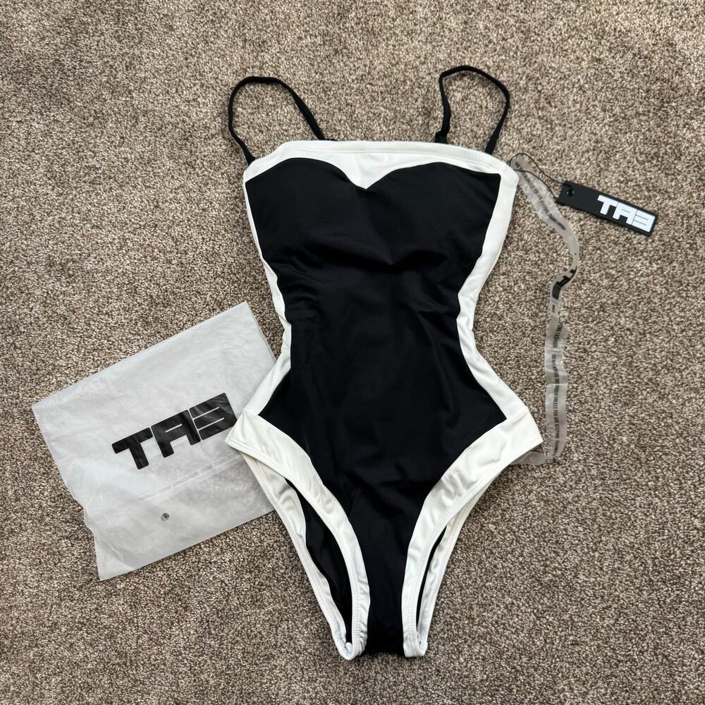 TA3 Sculpting Swimsuit Framey Strapless Black White XS Short NWT Convertible